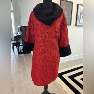 MOSCHINO CHEAP AND CHIC Red Black Cowl Neck Eyelet Overlay Dress Size 8 VGUC